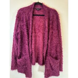 Colleen Lopez Plus Size Magenta Eyelash Open Front Cardigan With Pockets Size 1X
